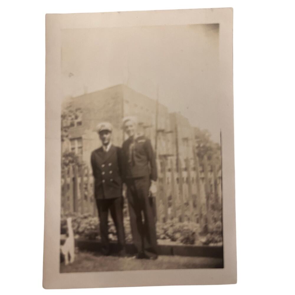 Vintage WWII Era Navy Sailors Original Snapshot Photo Two Servicemen Uniform